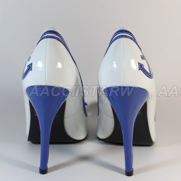 Ellie Anchor sailor cosplay white blue peep toe 5 inch heels size 9 - Picture 6 of 12